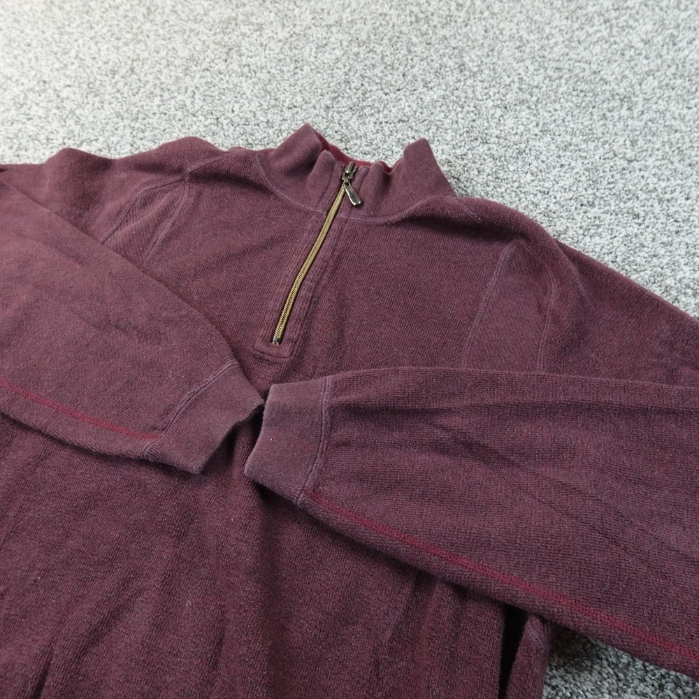 Tommy Bahama Sweater Mens M Red 1/4 Zip Mock Neck Knit Pullover Sweatshirt Cozy